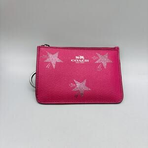 Coach Wallet Womens One Size Pink Leather Star Print Zip Key Coin Pouch Graphics
